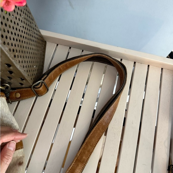 Myra Bag Purse Satchel New Cow Hide Leather canvas Medium Crossbody - Picture 7 of 10
